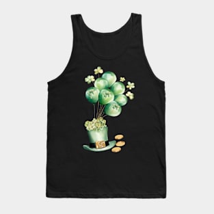 Irish Birthday and St Patrick's Day Leprechaun Hat with Gold Coins and Balloons Tank Top